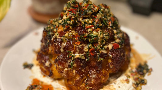 Harissa Roasted Cauliflower with Zesty Yogurt and Chili Crisp